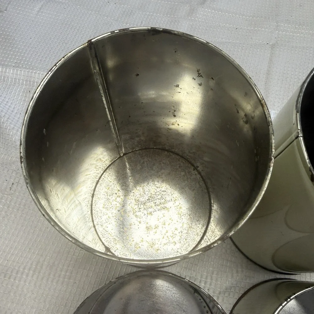 Vintage Ballonoff Tin Canister Set Lids Vegetables MCM Brown Retro 70s Kitchen
